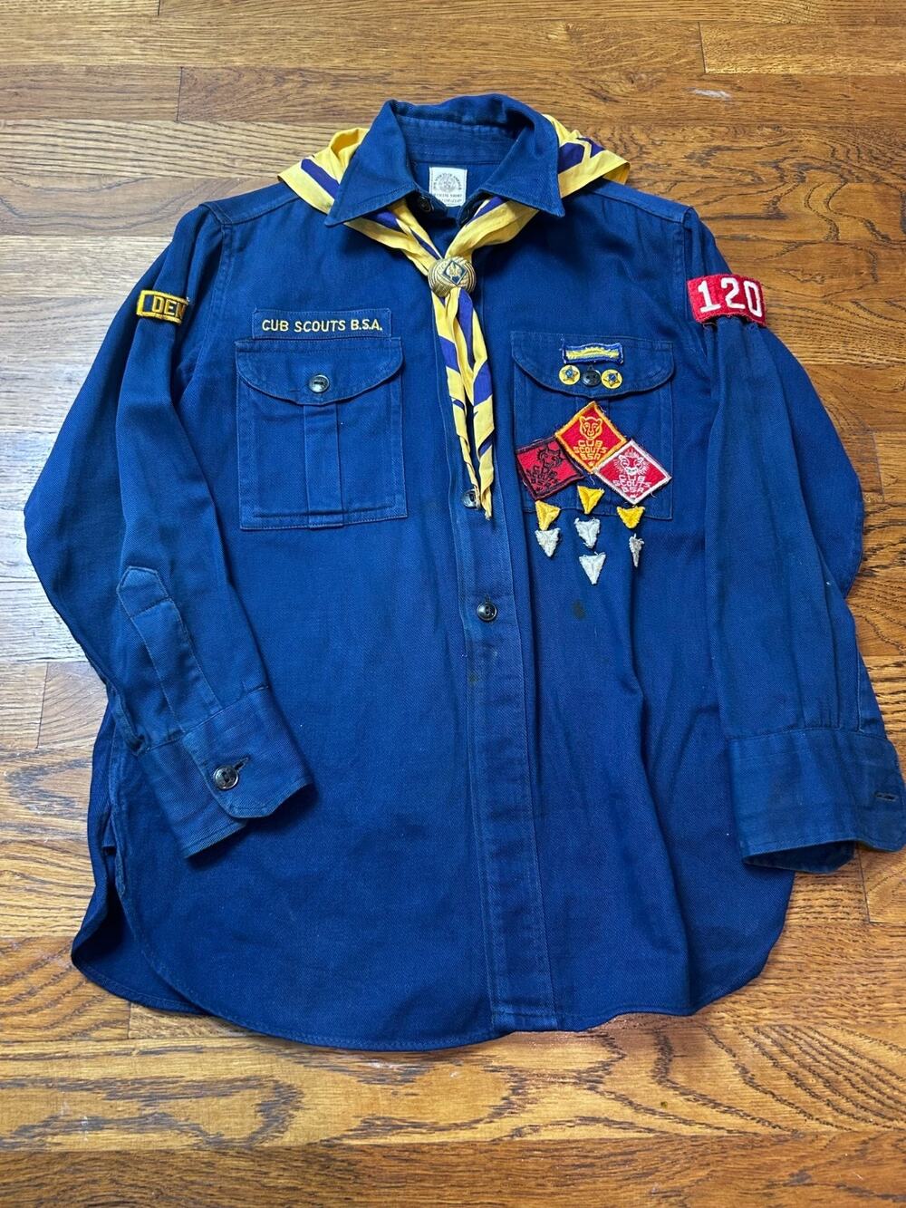 Vintage 1950s Cub Scouts BSA Official Uniform Shirt Neckerchief Patches Set